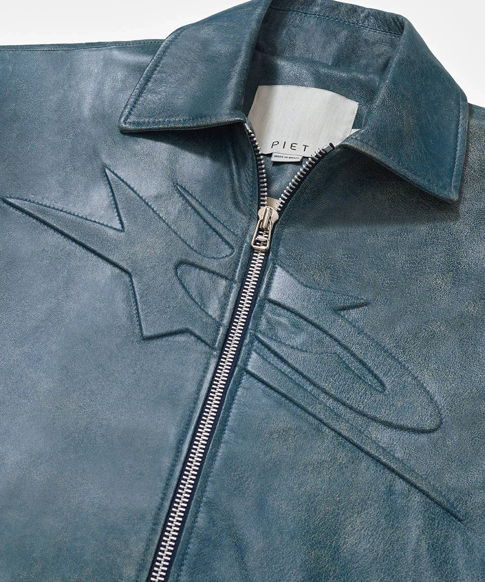 Vintage Surf Leather Jacket - Blue - Four Street