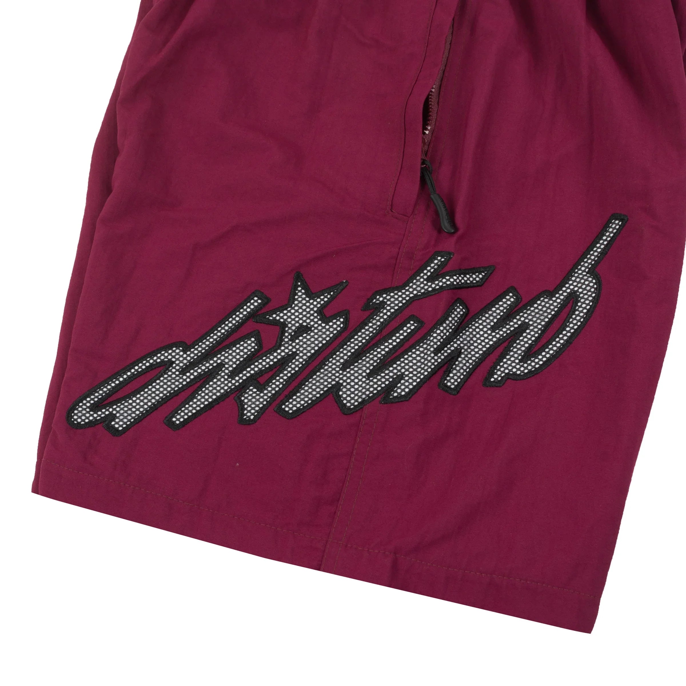 Cursive Nylon Shorts in Burgundy - Four Street