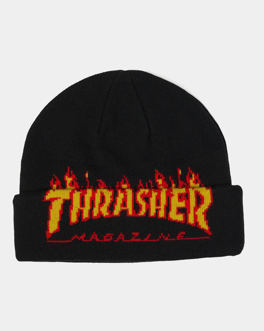 Flame Fold Beanie - Black - Four Street