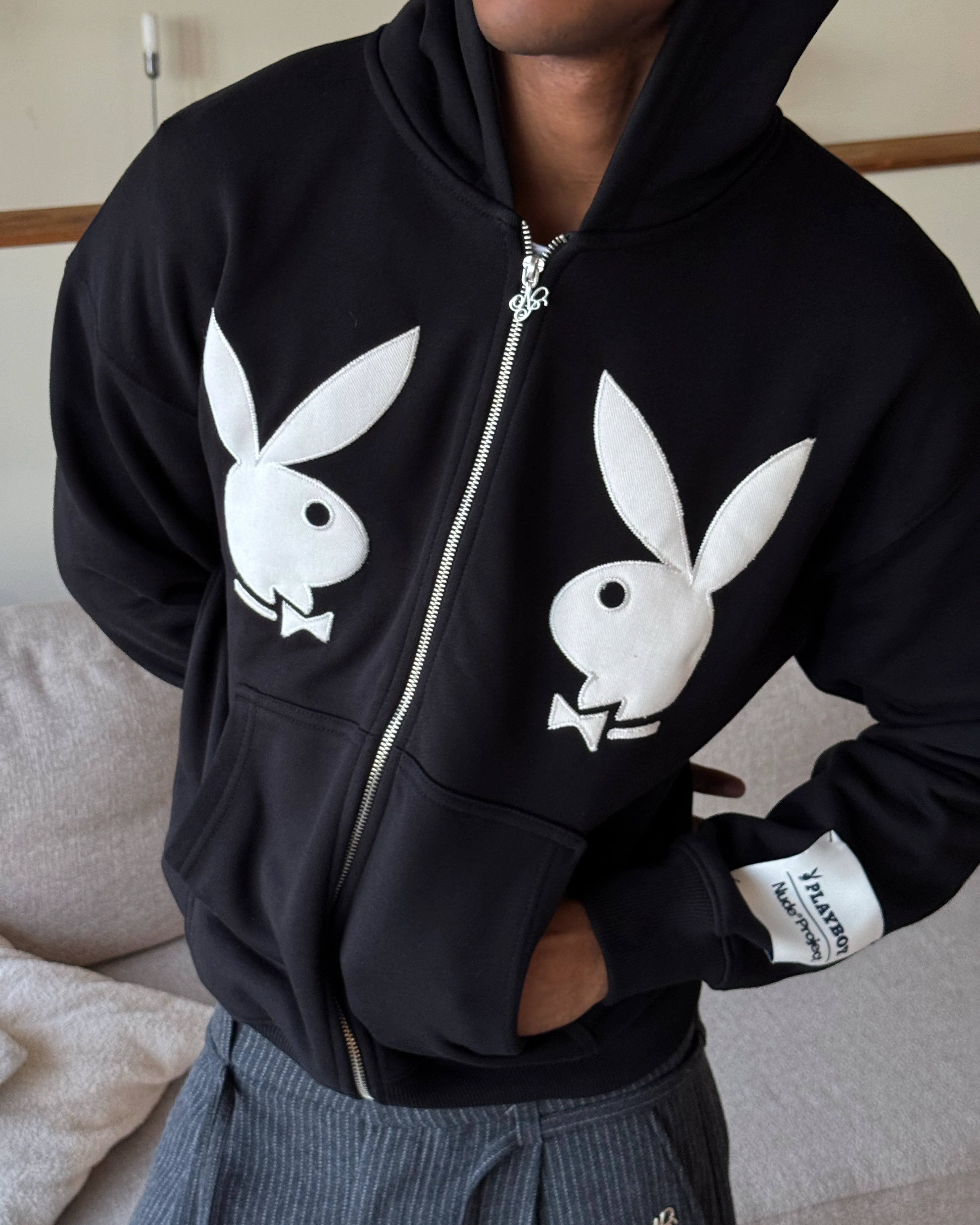 Bunny Zip-Up Hoodie Black