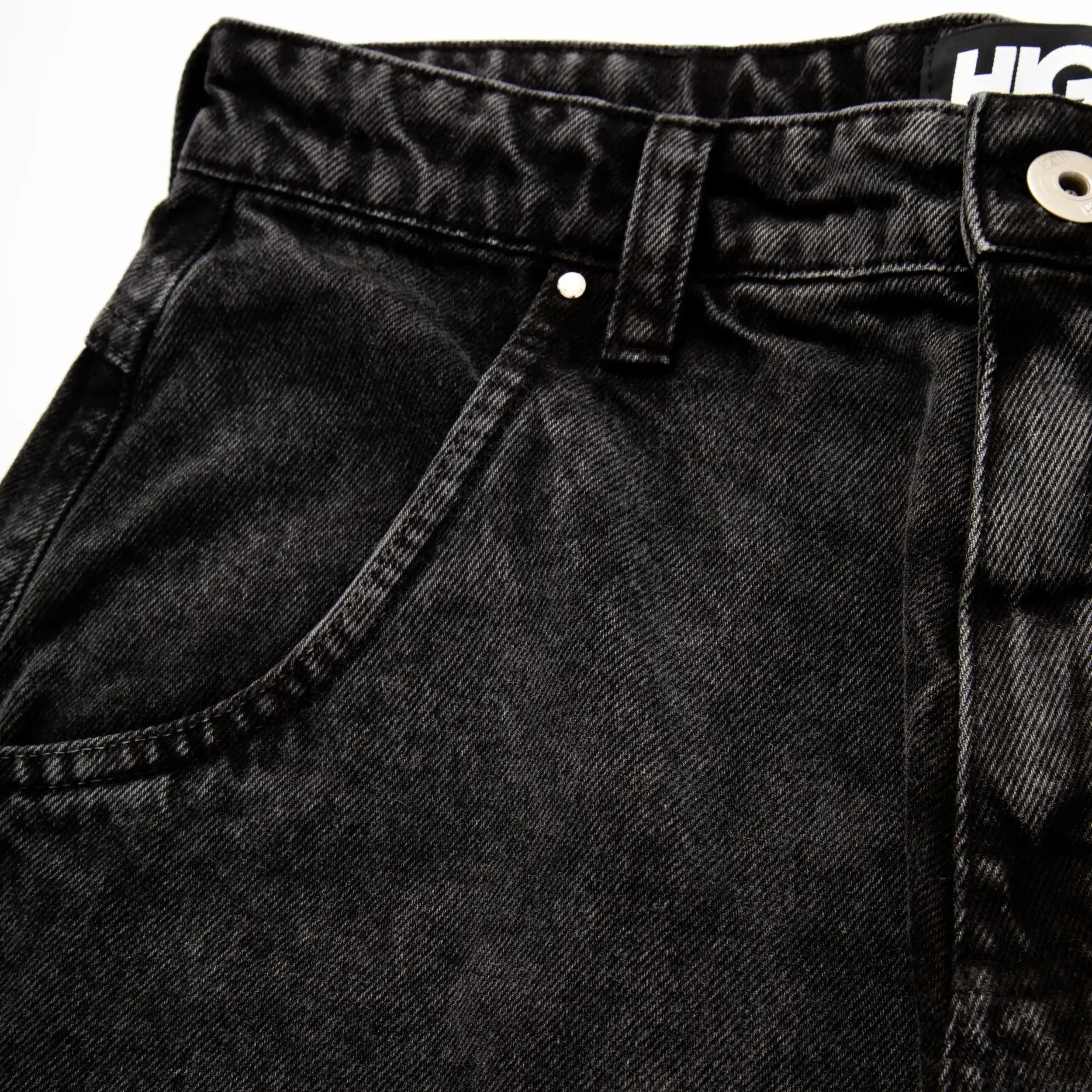 Jeans Pants Logo Line Washed Black - Four Street