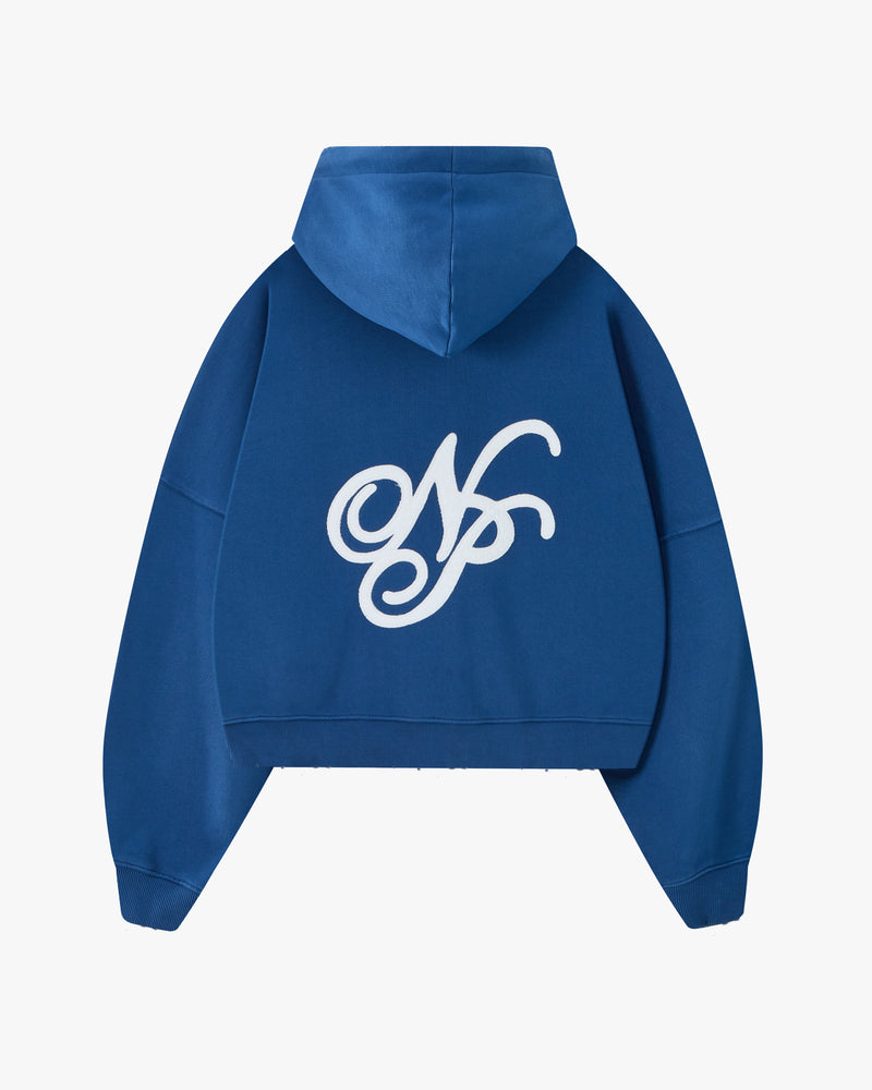 Script Zip-Up Hoodie Blue