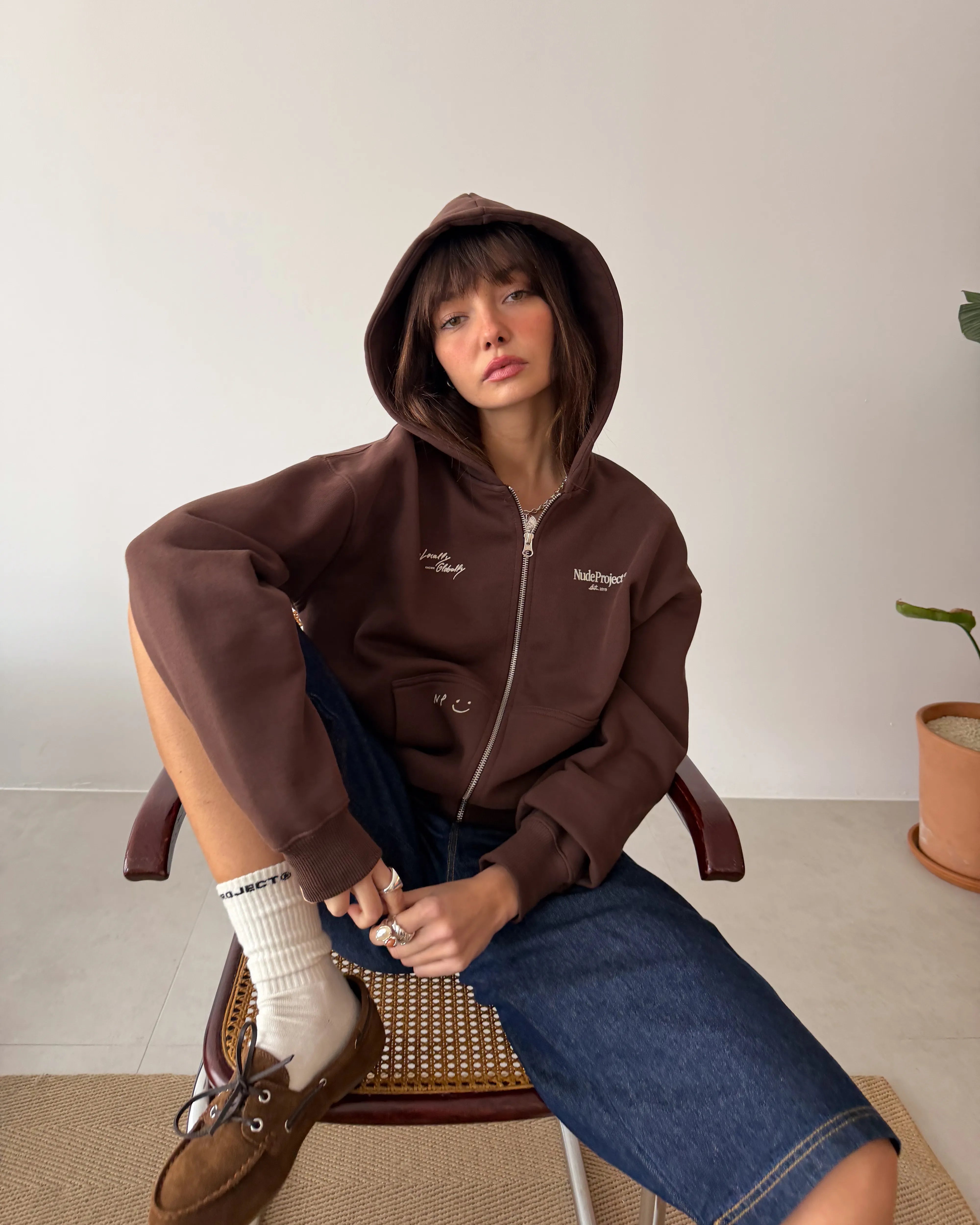 Global Soon Zip-Up Hoodie Brown