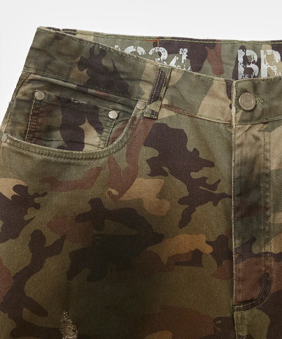Distressed Capri Camo Trousers with Swarovski Crystals - Four Street
